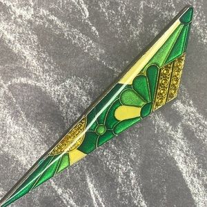 Vintage Pierre Bex Style Design Repro Art Deco Green Gold Tone Pin
